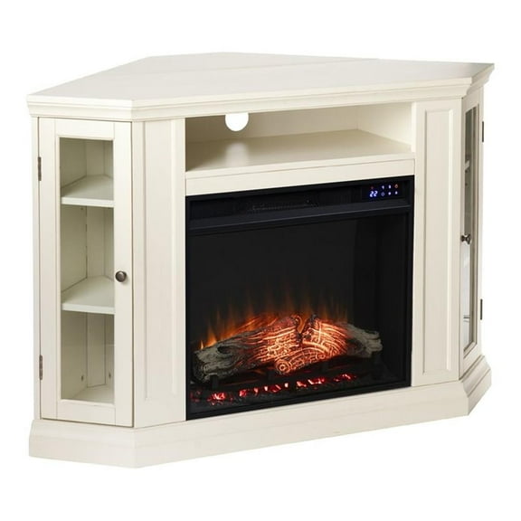 Maklaine Touch Screen Wood Electric Corner Fireplace in Ivory