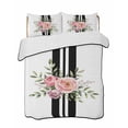 thumbnail image 2 of Quilts King Size, Pink Flowers Soft Comforter Bedding Set for Bed, Romantic Floral Leaves Black Striped Lightweight Quilted Bedspread with Pillow Cover(2 Pieces) for All Season, 96x106 Inch, 2 of 6