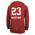 thumbnail image 3 of Women's Majestic Threads Christian McCaffrey Scarlet San Francisco 49ers Super Bowl LVIII Name & Number Tri-Blend, 3 of 3