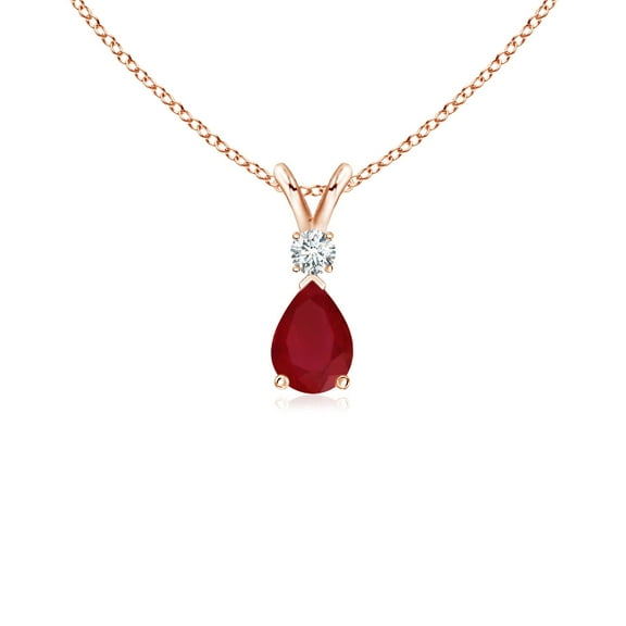ANGARA Natural Ruby Teardrop Pendant with Diamond in 14K Rose Gold for Women (Size-6x4mm) | July Birthstone, Birthday, Anniversary, Jewelry Gift for Women | Natural Ruby Necklace
