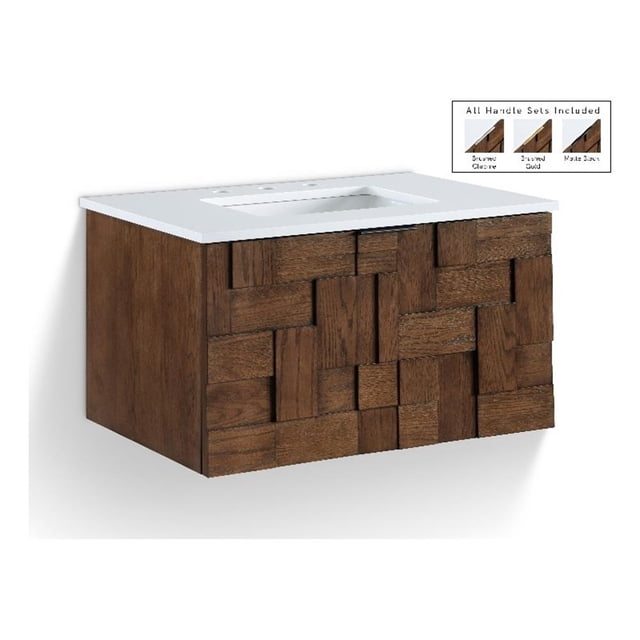 Meridian Furniture 30" Brown Engineered Stone Wall Mounted Bathroom Vanity