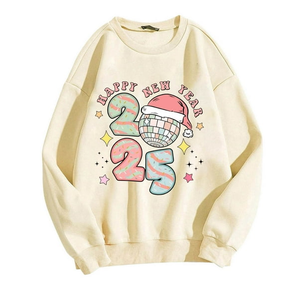 xixinqiwan New Years Eve Tops for Women,Women New Years Party Sweatshirt Merry Christmas Holiday Long Sleeve Pullover Tops