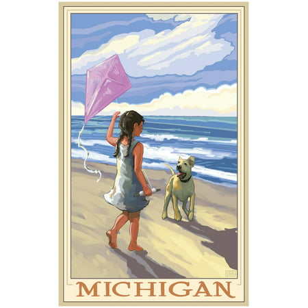 Michigan Girl Dog Beach Giclee Art Print Poster by Joanne Kollman (30