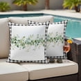thumbnail image 4 of Eucalyptus Leaf Outdoor Pillow Covers Pack of 2 Watercolor Spring Green Leaf Black Plaid Waterproof Throw Pillow Covers Decorative Cushion Cases for Patio Garden Tent Balcony Couch 18x18 inch, 4 of 9