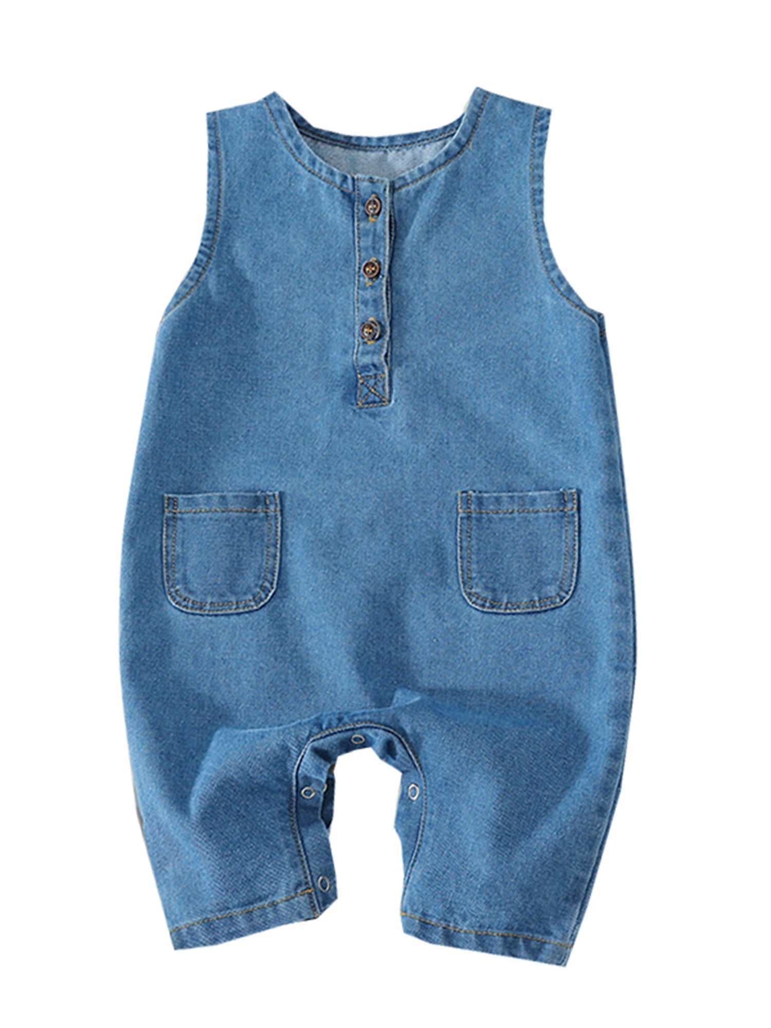 Bagilaanoe Newborn Baby Girl Boy Denim Jumpsuit Sleeveless Romper