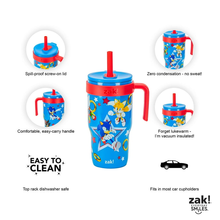 Zak Designs 18oz Sonic Kids Straw Handle Tumbler, Stainless Steel