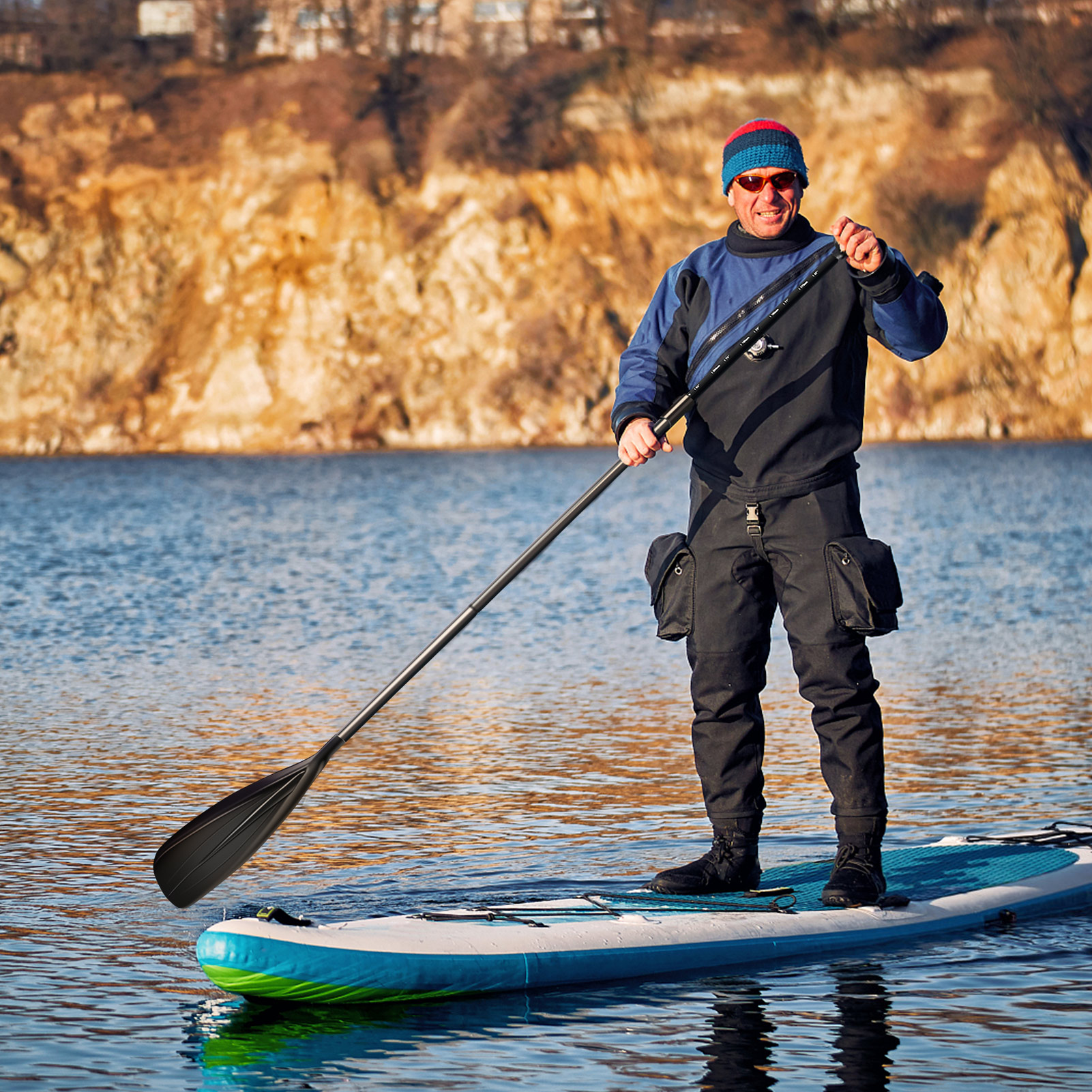 Tebru Boating Paddle, Surfboard Paddle, 2 Section Aluminum Adjustable Paddle for Boating Kayaking Surfing