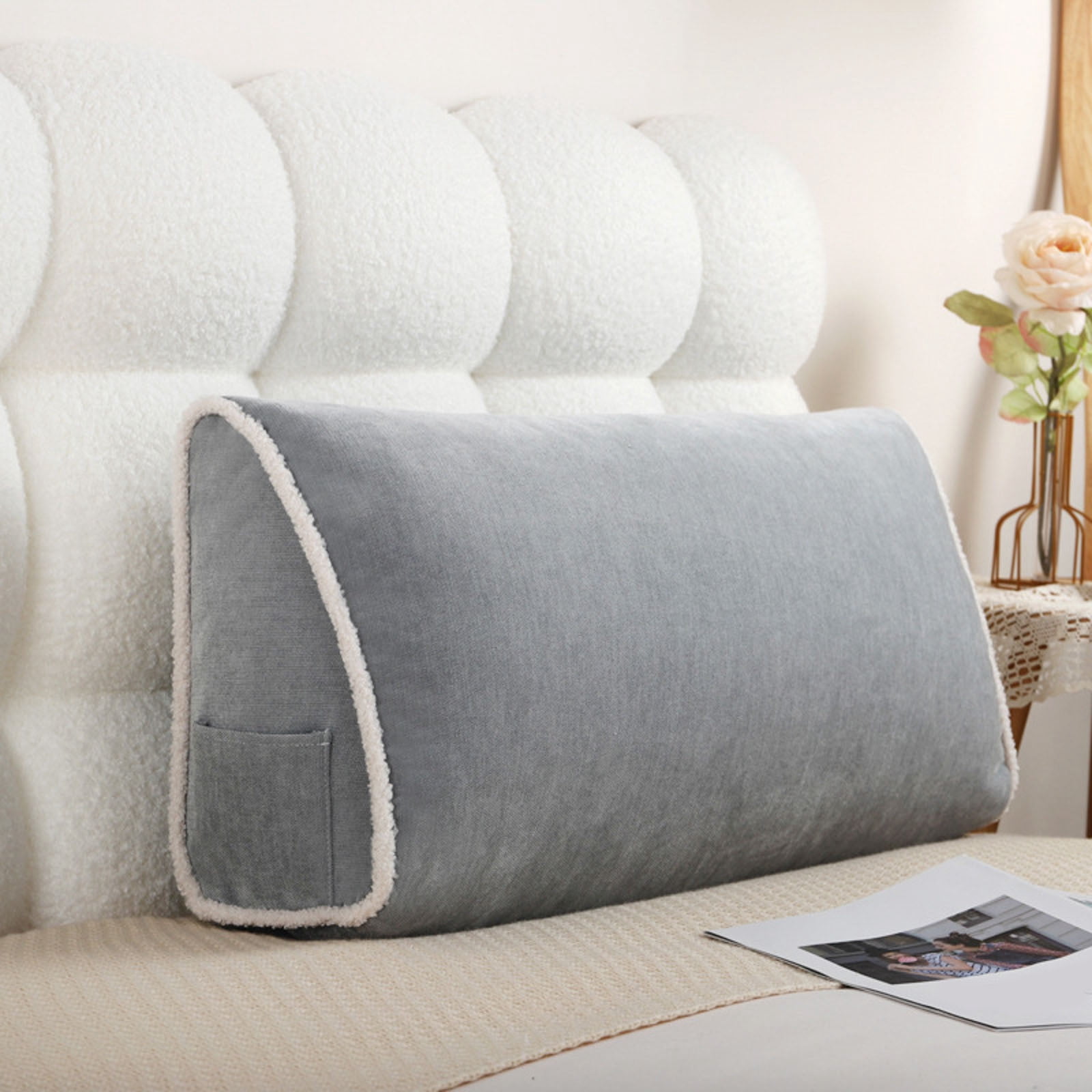 Triangular Wedge Pillow for Back Support â Chenille Reading Pillow with Removable Cover, 31.5x13.8x7.8in, Sofa & Bed Backrest Cushion, Lumbar Bolster for Sitting Up in Bed or Living Room