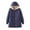 Navy, variant on Womens Winter Coats Quilted Jacket Solid Color Shearling Fleece Lined Thick Warm Long Sleeve Hooded Medium Length Cotton-Padded Overcoat Black