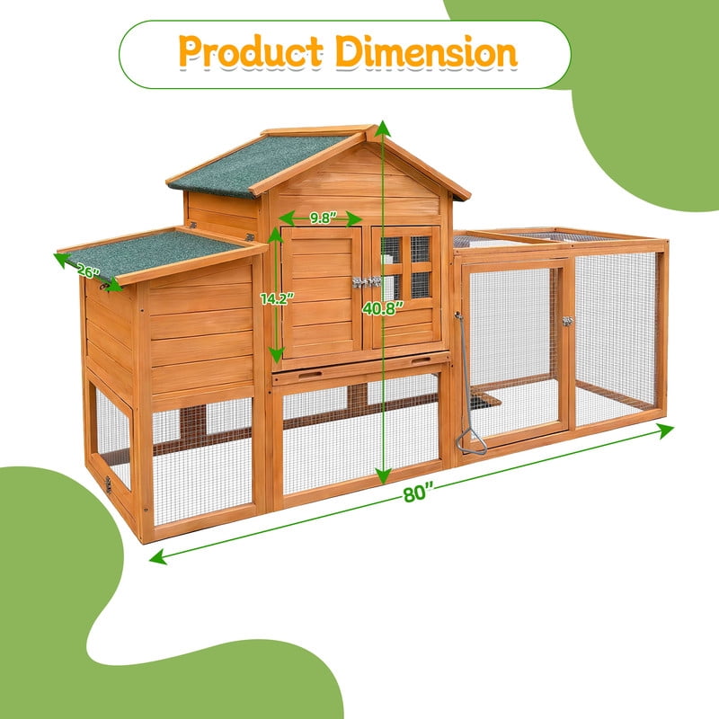 80" Chicken Coop with Lockable Nest Box and Removable Tray, Hen House for 2-4 Chickens, Outdoor Pet Cage with Runs