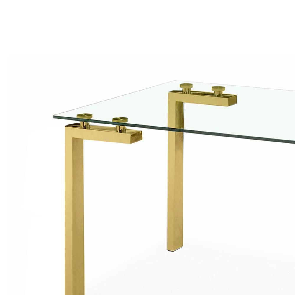 Emma Dining Table in Gold, Rectangular Dining Table, Glass Dining Table, Stainless Steel Dining Table, Clear Glass Dining Table, Modern Rectangle Dining Table, Kitchen Dining Table with Tempered Glass