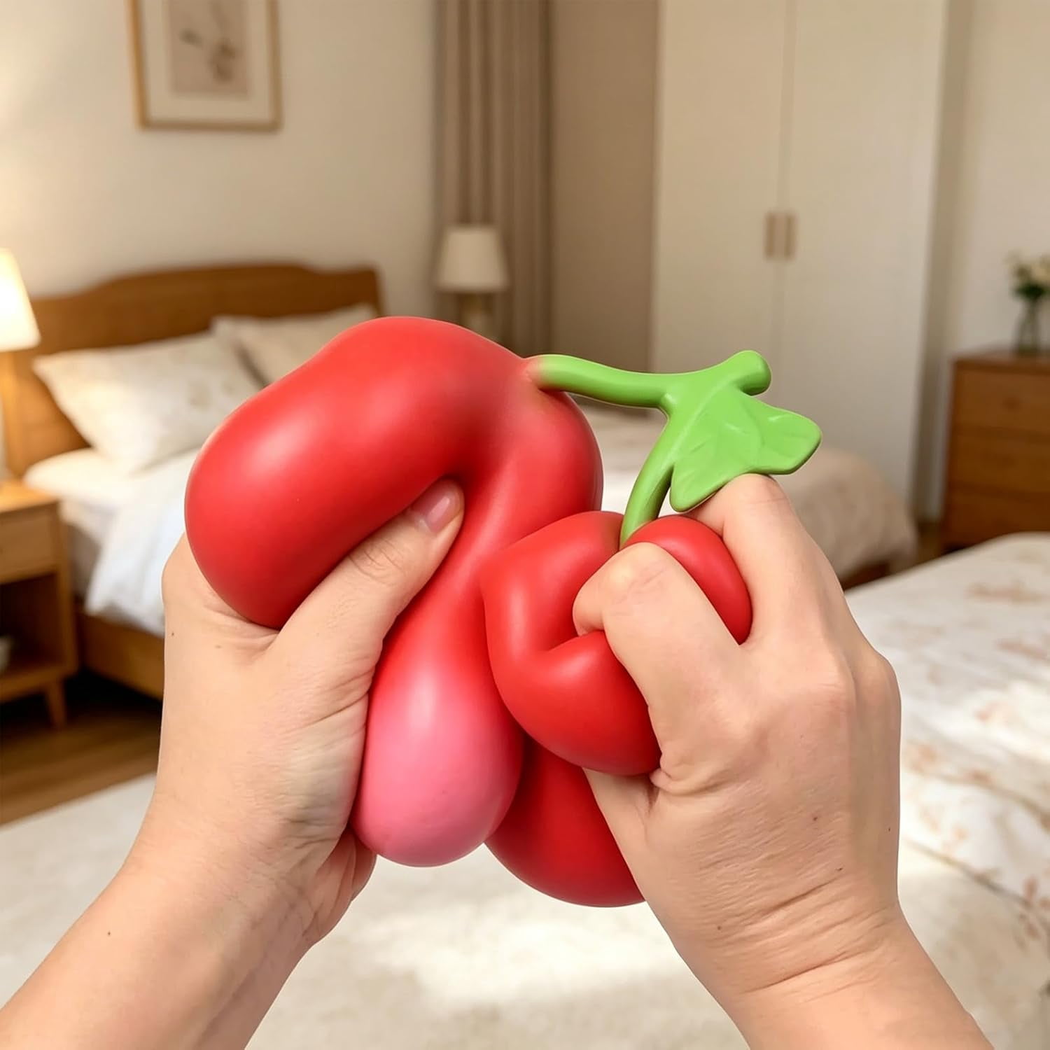 2Pcs Giant Cherries Squishy, Big Fruit Stress Ball Twin Cherries Squeeze Ball, Soft Sensory Fidget for Adults, Party Favor Relaxing Stress Relief