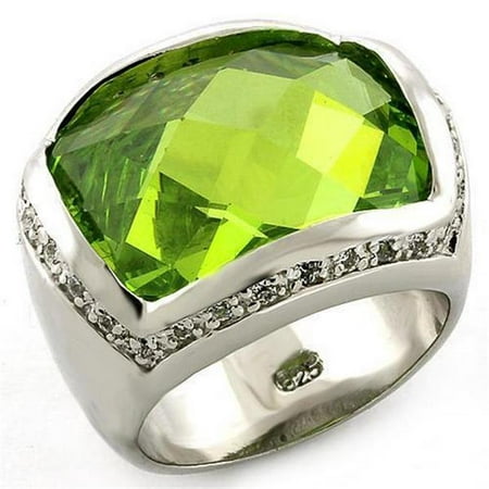 Rhodium 925 Sterling Silver Ring with Synthetic Glass, Peridot