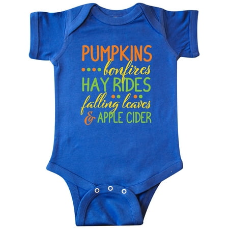 

Inktastic Pumpkins Bonfires Hay Rides Falling Leaves and Apple Cider Gift Baby Boy or Baby Girl Bodysuit