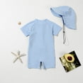 thumbnail image 3 of OBEEII Swimwear for Kids Boys One Piece Short Sleeve Bathing Suits Color Block Rash Guard Swimsuits Beach Wear with Sun Hat UPF50+, 3 of 9
