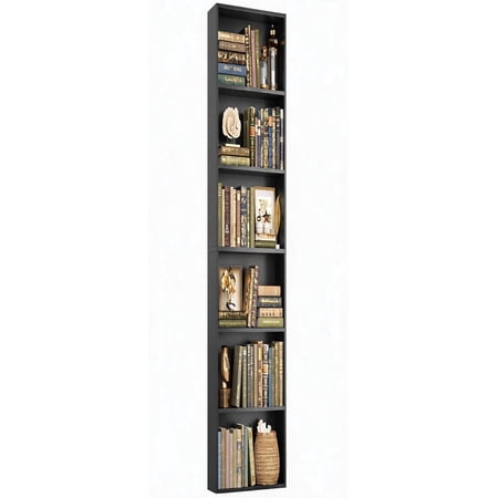 6 Tier Tall Bookshelf with Open Display Shelves Black Industrial Freestanding Bookcase for Home Office School Library Living Room