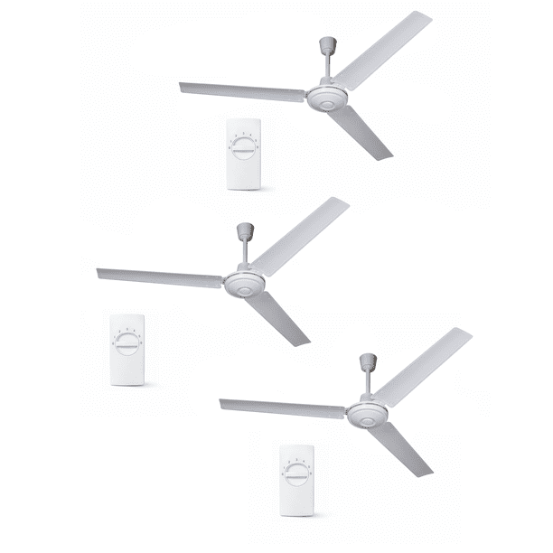 Ventilador de Techo ARTLITE Industrial Aluminio Blanco 3 Aspas 56" Control de Pared AVE-101 Paquete 3 Unidades 65W 110-127V 50/60 Hz