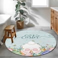 thumbnail image 3 of Easter Round Area Rug 3.3Ft Washable Circle Rugs for Dining Room Table, Country Bunny Feet Eggs Floral Green Wooden Plank Non-Slip Carpet Floor Mats Indoor Outdoor Carpet Runner Aesthetic Home Decor, 3 of 8