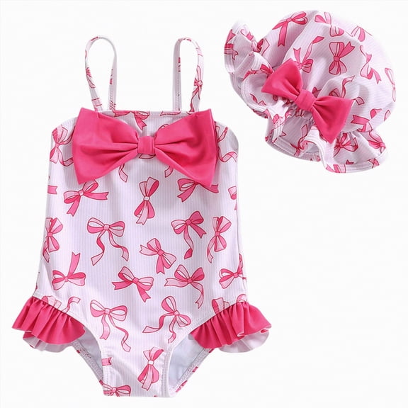 Hessimy Girl Swimsuit One Piece Bathing Suit Square Neck Adjustable Straps Swimwear,Square Neck（Pink，3-6 Months）