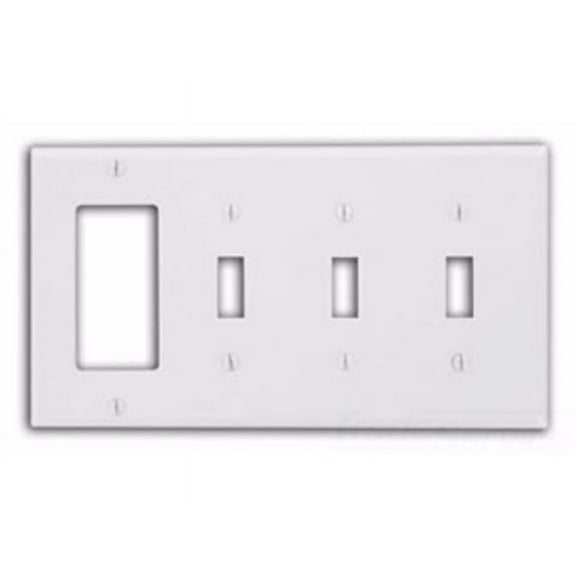 Leviton 80732-W Wallplate 4-Gang 3-Toggle 1-Decora Standard Size Nylon - White (Pkg of 10)