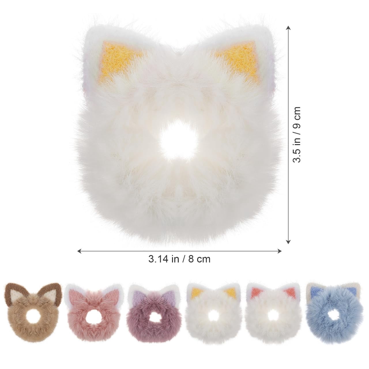 ABCISI 6pcs Cat Ear Hair Scrunchies - Fluffy Hair Ties for Girls, Cute Kawaii Elastic Ponytail Holders for Daily and Party Use, Hair Bands Elastic Plush Furry Hair Accessory, Mixed Color