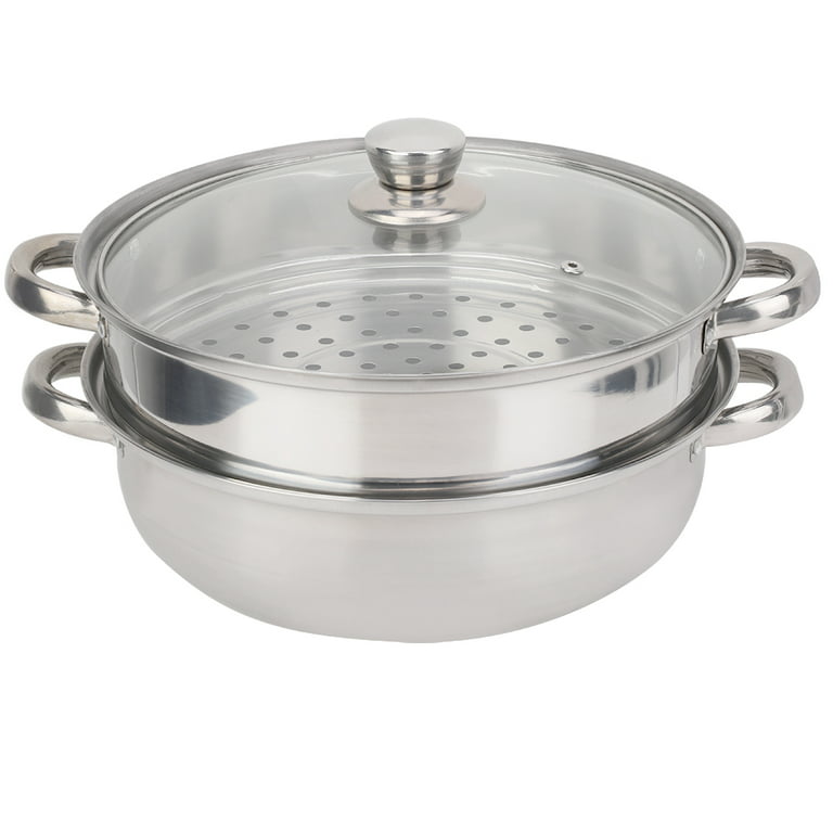 2 Piece Steamer Pot Stainless Steel Food Steam Cooking Vegetable Steaming Basket Kitchen Cookware, Steamer Saucepot Double Boiler, Size: One size