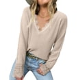 thumbnail image 1 of Mujeres Prendas de Punto La Blusa Poliéster Con Cuello En V Manga Larga Encaje Suéter Femenino para el Otoño Invierno, 1 of 6
