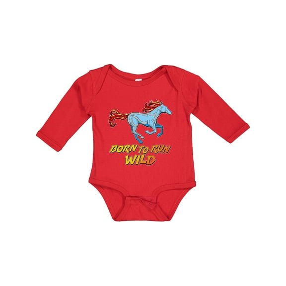 Inktastic Born to Run Wild- galloping horse Boys or Girls Long Sleeve Baby Bodysuit