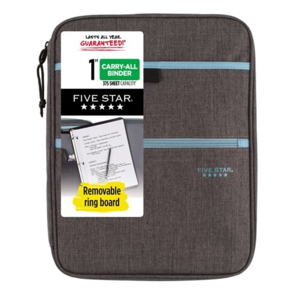 Five Star Carry-All Zipper Binder: 1 in. / 375 sheet capacity (Grey)