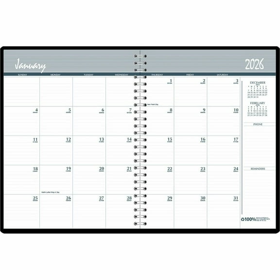2026-2027 House of Doolittle 8.5" x Calendar Year Monthly Planner Paperboard Cover Black (262092-26)