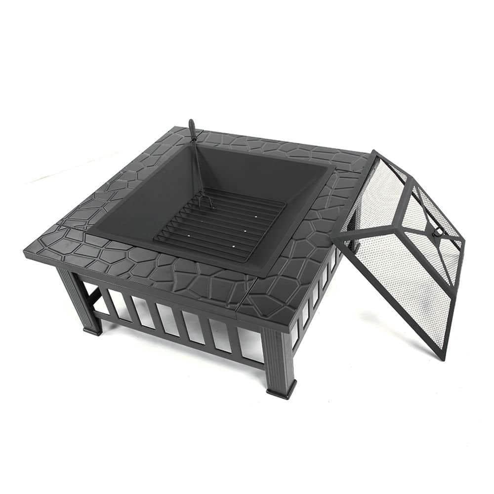 Spaco 21 inch Portable Courtyard Metal Fire Pit with Accessories, Wood Burning Fire Pit, BBQ Fire Pit for Outdoor, Black