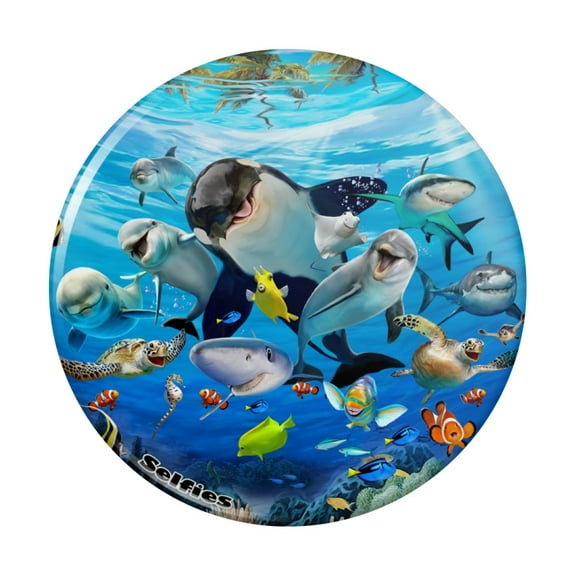 Underwater Ocean Selfie Orca Shark Dolphin Sea Turtle Coral Kitchen Refrigerator Locker Button Magnet