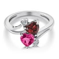 thumbnail image 3 of Gem Stone King 925 Sterling Silver Red Garnet Pink Created Sapphire and White Moissanite Ring for Women (1.83 Cttw, Heart Shape 6MM, Gemstone January Birthstone, Size 9), 3 of 6