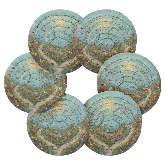 Round Placemats Set of 6 Heat Resistant Washable Kitchen Table Decorations 15.4in Beautiful Garden