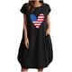thumbnail image 1 of Vestido suelto informal de manga corta con bolsillo y cuello redondo con estampado del Día de la Independencia de algodón y lino de verano para mujer Fridja  qw3534, 1 of 4