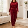 thumbnail image 3 of successthop Womens Velvet Sweatsuit Set 2 Piece Casual Long Sleeve Crewneck Pullover Tops and Pant Solid Tracksuit, 3 of 7