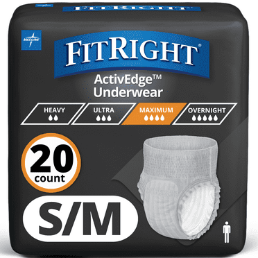 FitRight Men's Maximum Absorbency Disposable Underwear, S/M, 20 Count