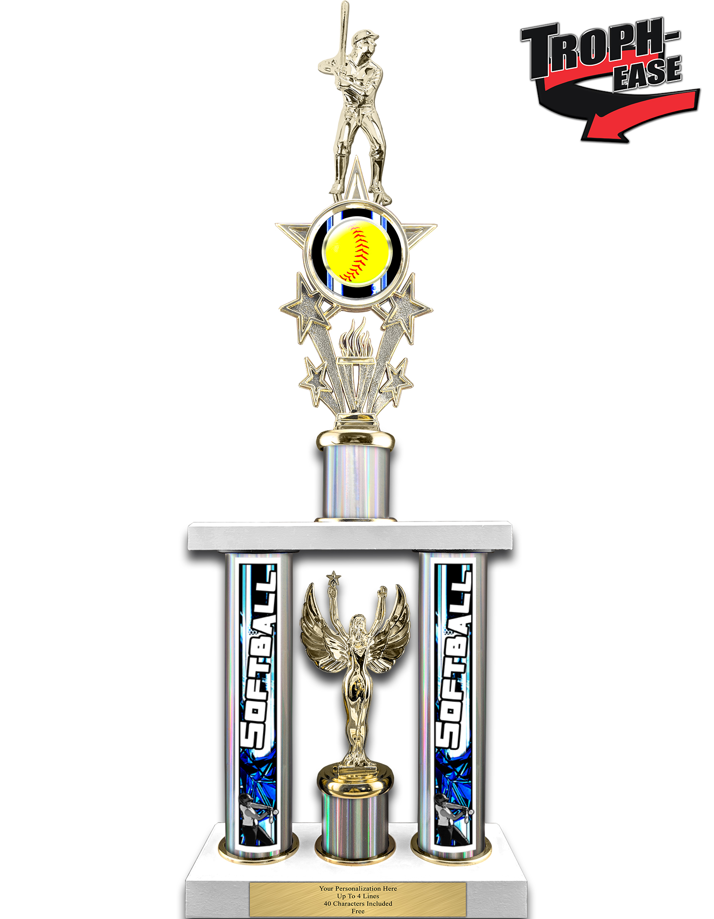 Trophy Deals 29" Action Matrix Softball Silver Flute 2 Column Trophy, Custom Softball Trophies
