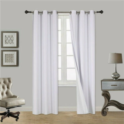 100% 1 Piece Blackout Curtain Panel With White Linen Room Darkening Bronze Grommets For Bedroom, Living Room 37 inch Wide X 84 inch Length White Pearl Solid Color