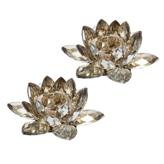 CC Home Furnishings Small Lotus Crystal Glass Candle Holder - 6" - Gold
