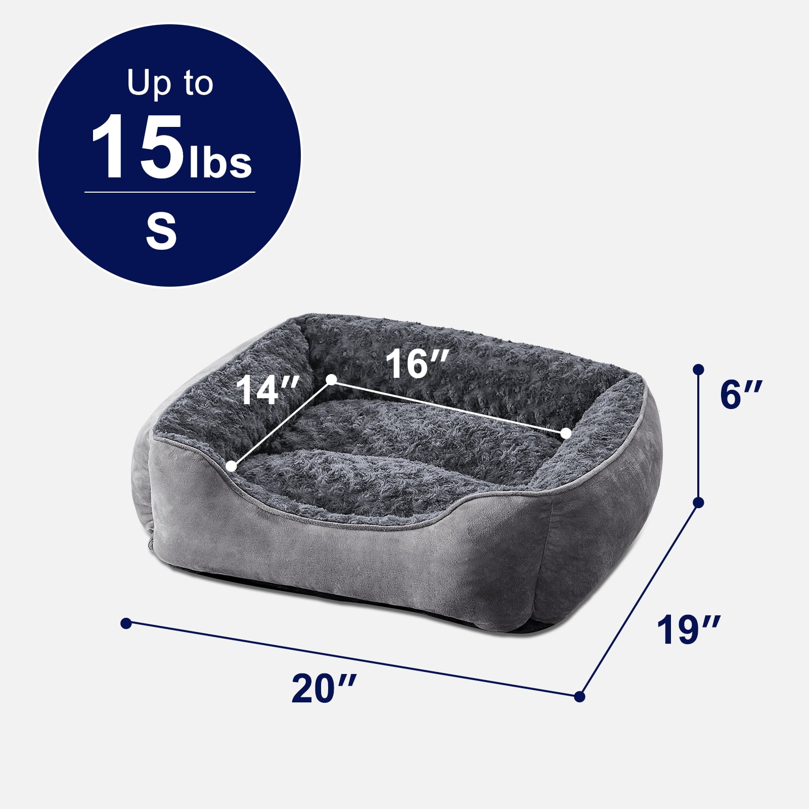 Small Dog Beds Washable, Soft Puppy Bed, Cat Beds for Indoor Cats, Rectangle Pet Beds with Anti Slip Bottom, Gray, 20"×19"×6"