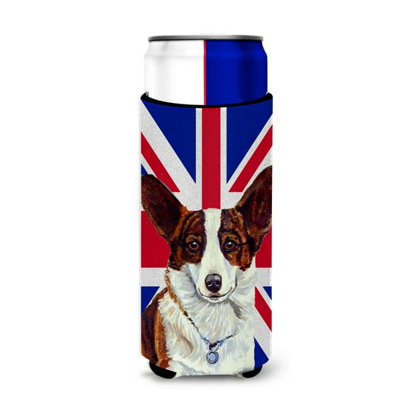 Carolines Treasures LH9485MUK Corgi with English Union Jack British Flag Ultra Hugger for slim cans Slim Can multicolor