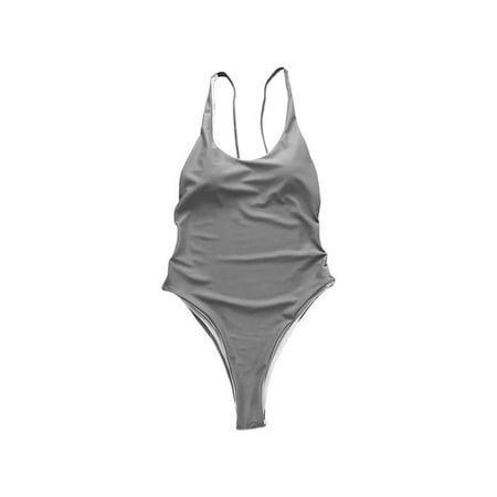 

Sexy Swimming Thong One Piece Swimsuit Female Gray Swimwear Women Backless Brazilian Monokini Bathing Suit M