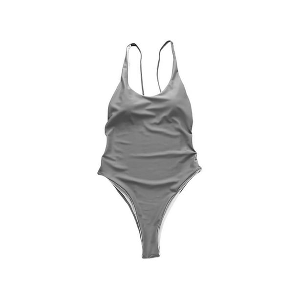 Traje De Baño De Una Pieza Con Tanga De Natación Sexy, Traje De Baño Gris Para Mujer, Traje De Baño Monokini Brasileño Sin Espalda Para Mujer M Sweethay BA000480-00