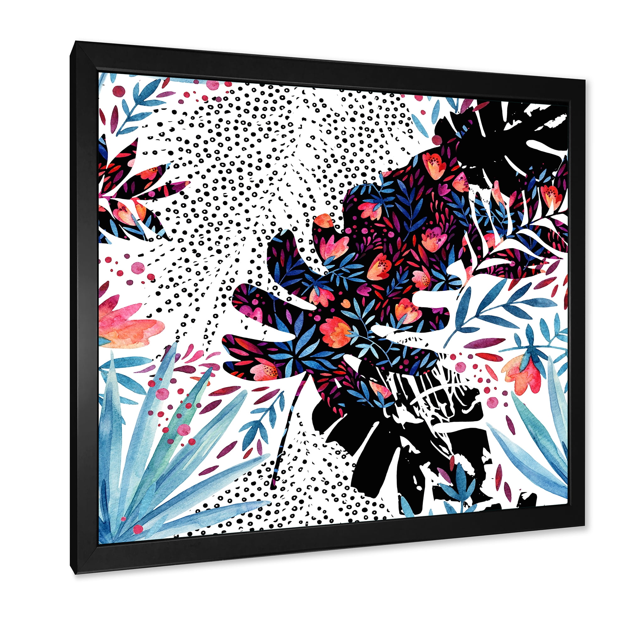 Designart 'Abstract Tropical Floral Patchwork I' Tropical Framed Art Print