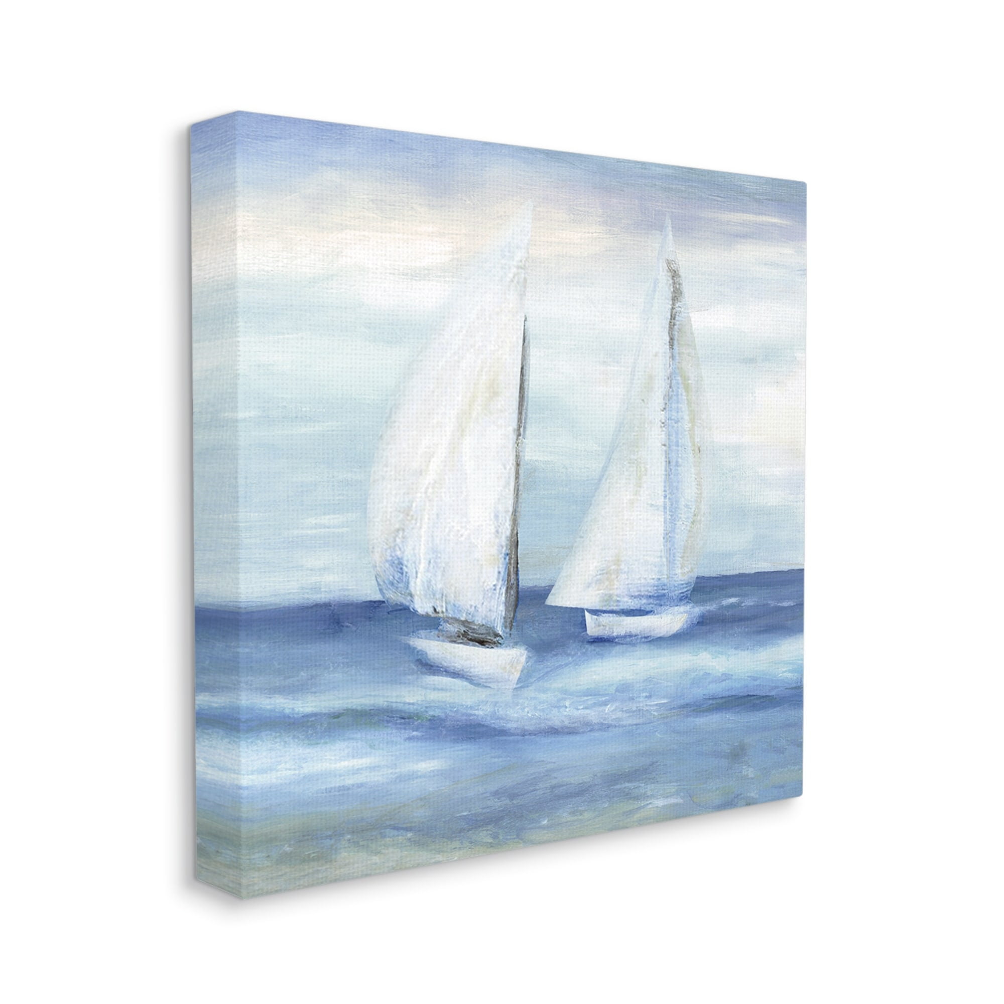 Stupell Industries Two Sailboats Abstract Blue Scene Coastal Painting Gallery Wrapped Canvas Print Wall Art
