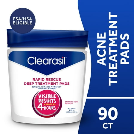 Clearasil Salicylic Acid Rapid Rescue Deep Treatment Acne Pads, 90 count