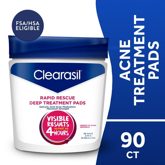 Clearasil Salicylic Acid Rapid Rescue Deep Treatment Acne Pads, 90 count