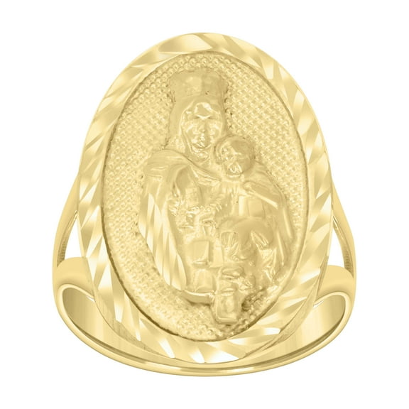 10kt Real Yellow Gold Mens Oval Saint Barbara Religious Ring