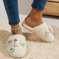 thumbnail image 3 of Aayomet Slippers for Women Slip On Mahjong Decorated Closed Toe Flat Casual Cotton Slippers (Beige, 6), 3 of 5